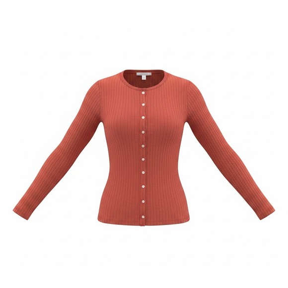 Brandy Melville Sweaters - Brandy Melville Rust Red Pointelle Button‎ Down Long Sleeve Cardigan Top NEW